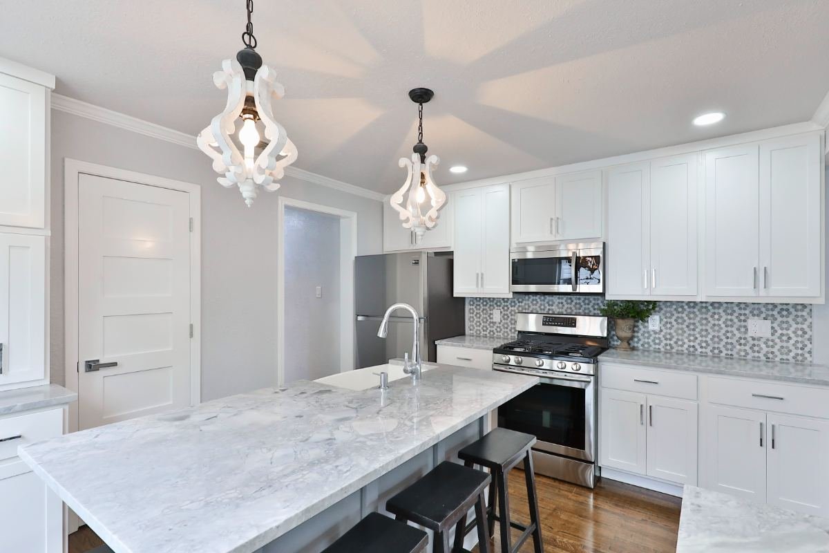 White kitchen with island