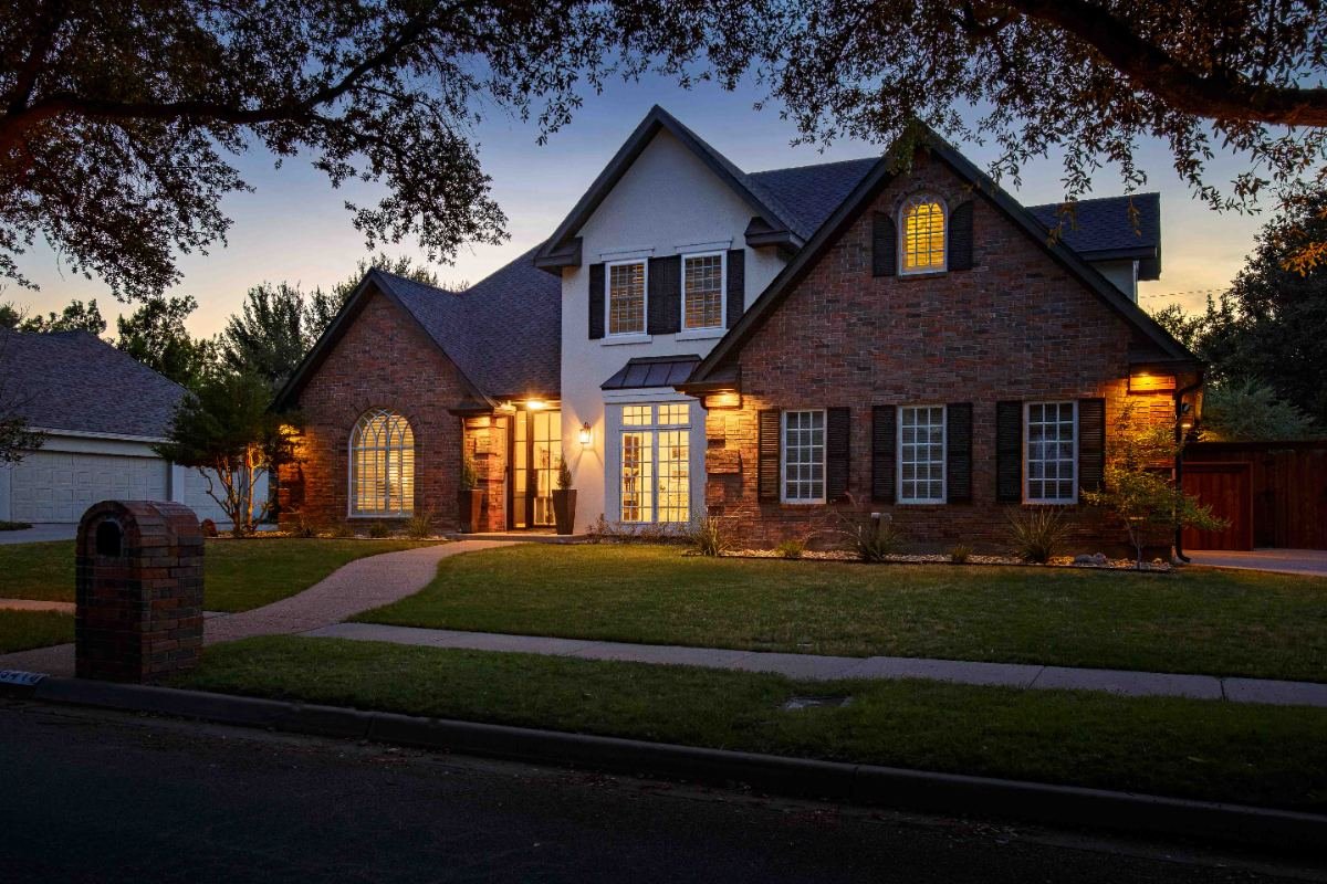 Twilight front elevation